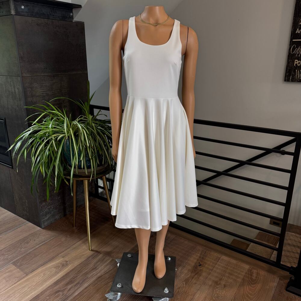 Just Me White Sleeveless Fit & Flare Midi Dress Womens Medium Bridal Graduation